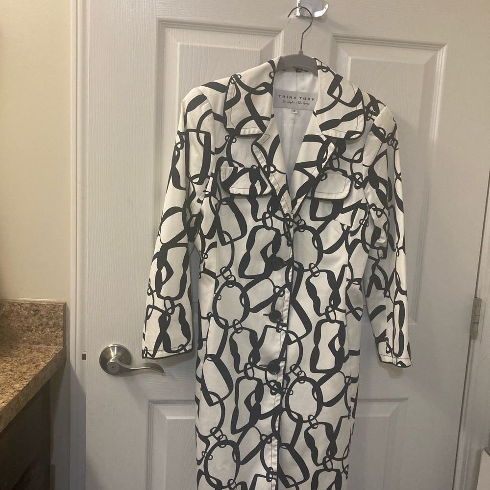 Trina Turk Black and White Chain Print Coat